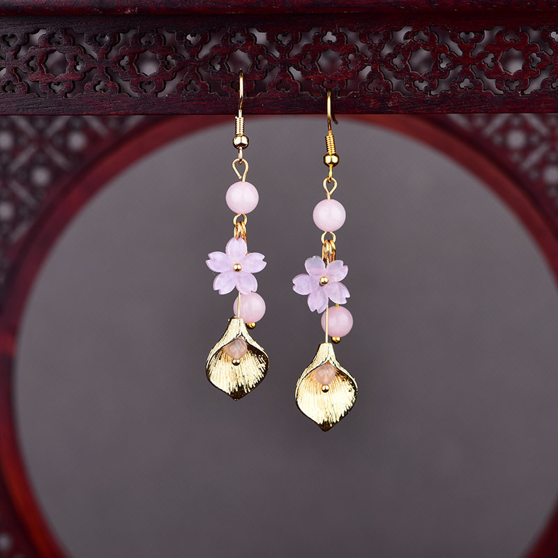 Pink Natural Jade Flower Earri - Vintage Items review and price