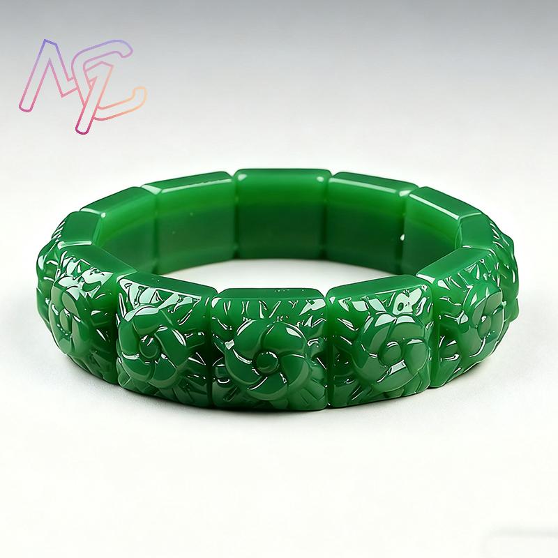 Real Jade Flower Bracelet Bang - Vintage Items review and price